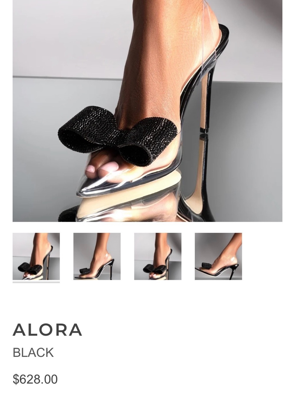 Aminah Abdul Jillil Black Bow Clear Stiletto Mules Size 8 NWOT